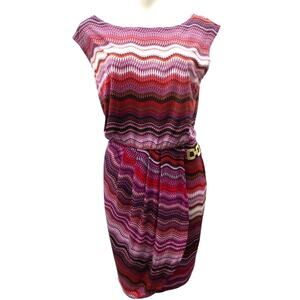 Parker Faux Wrap Red Purple Print Dress Sleeveless Buckle Detail Women's 8